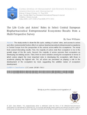 The Life Cycle and Actors Roles in Select Central European Biopharmaceutical Entrepreneurial Ecosystems – Results from a Multi-Perspective Survey