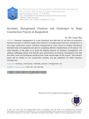 Inventory Management Practices and Challenges in Mega Construction Projects in Bangladesh