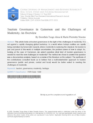 Tourism Governance in Cameroon and the Challenges of Modernity : An Overview