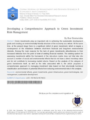Developing a Comprehensive Approach to Green Investment Risk-Management