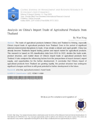Analysis on Chinas Import Trade of Agricultural Products from Thailand