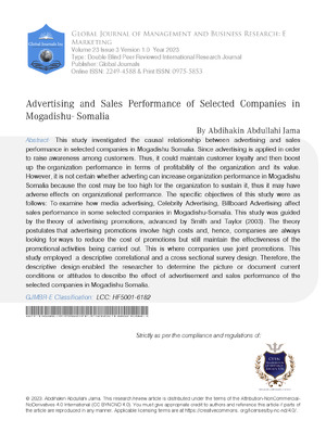 Advertising and Sales Performance of Selected Companies in Mogadishu- Somalia