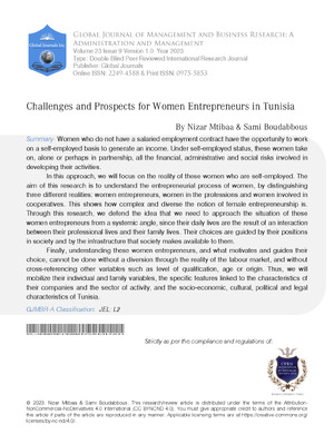 Challenges and Prospects for Women Entrepreneurs in Tunisia