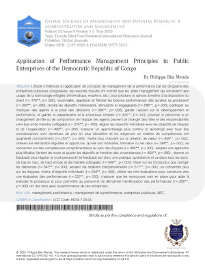 Application of Performance Management Principles in Public Enterprises of the Democratic Republic of Congo