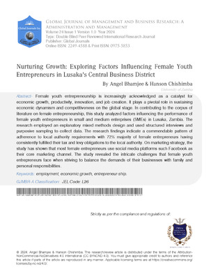 Nurturing Growth: Exploring Factors Influencing Female Youth Entrepreneurs in Lusaka's Central Business District