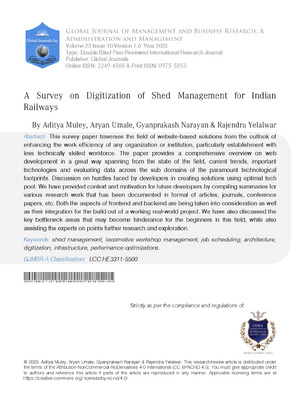A Survey on Digitization of Shed Management for Indian Railways