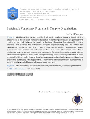 Sustainable Compliance Programs In Complex Organizations