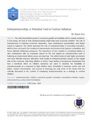 Entrepreneurship: A Potential Tool to Combat Inflation
