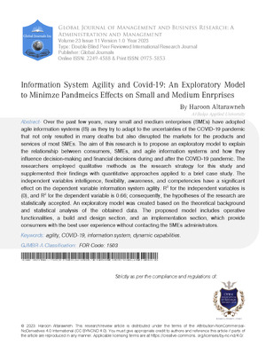 Information System Agility And Covid-19: An Exploratory Model to Minimze Pandmeics Effects On  Small and Medium Enrprises