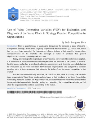 Use of Value Generating Variables (VGV) for Evaluation and Diagnosis of the Value Chain in Strategy Creation Competitive in Organizations