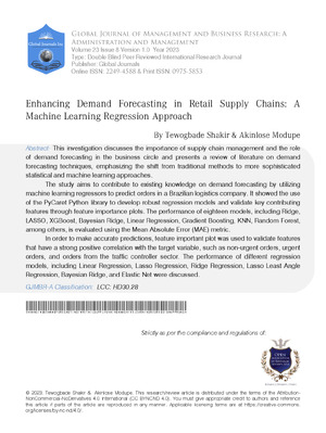 Enhancing Demand Forecasting in Retail Supply Chains: A Machine Learning Regression Approach