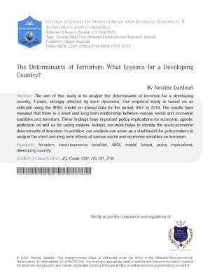 The Determinants of Terrorism: What lessons for a developing country?