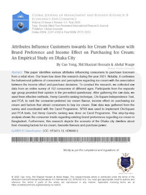 Attributes Influence Customers Towards Ice-Cream Purchase With Brand Preference And Income Effect On purchasing Ice Cream: An Empirical Study on Dhaka City