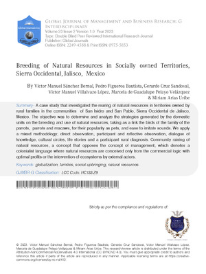 Breeding of Natural Resources in Socially Owned Territories, Sierra Occidental, Jalisco, Mexico