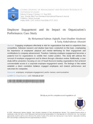Employee Engagement and its Impact on Organization’s Performance: Case Study