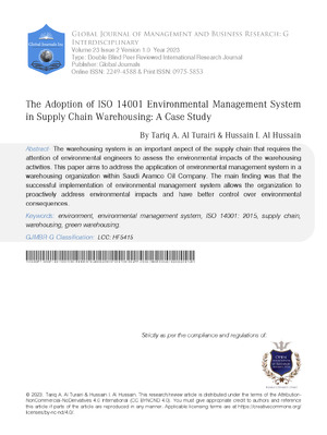 The Adoption of ISO 14001 Environmental Management System in Supply Chain Warehousing: A Case Study
