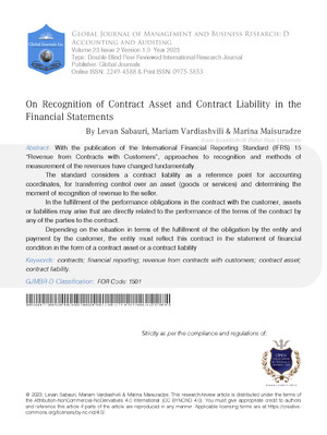On Recognition of Contract Asset and Contract Liability in the Financial Statements