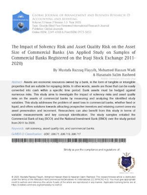 The Impact of Solvency Risk and Asset Quality Risk on the Asset Size of Commercial Banks (An Applied Study on Samples of Commercial Banks Registered on the Iraqi Stock Exchange 2011-2020)