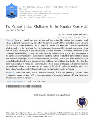 The Current Ethical Challenges in the Nigerian Commercial Banking Sector