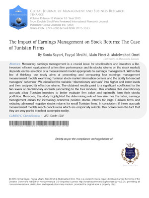 The Impact of Earnings Management on Stock Returns: The Case of Tunisian Firms